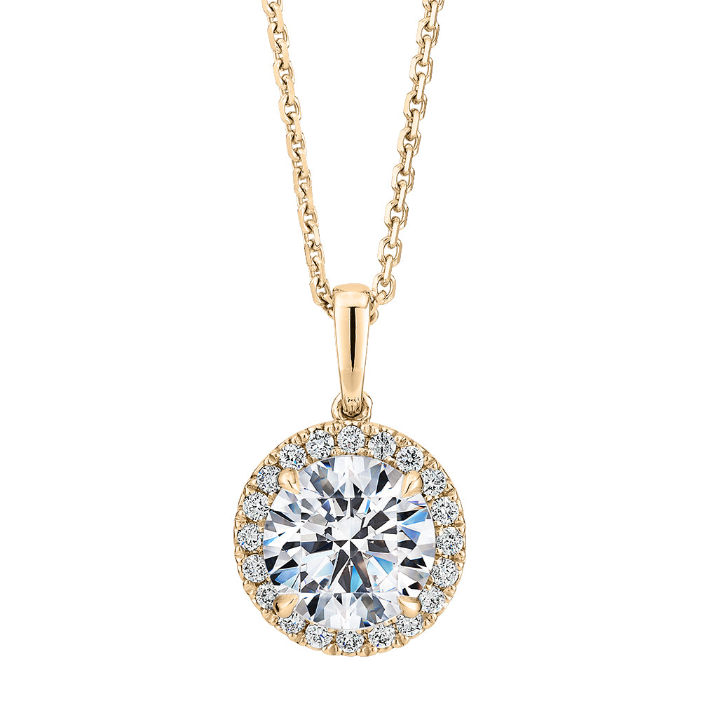 Signature Simulant Diamond 1.66 carat* TW round brilliant halo pendant in 14 carat yellow gold