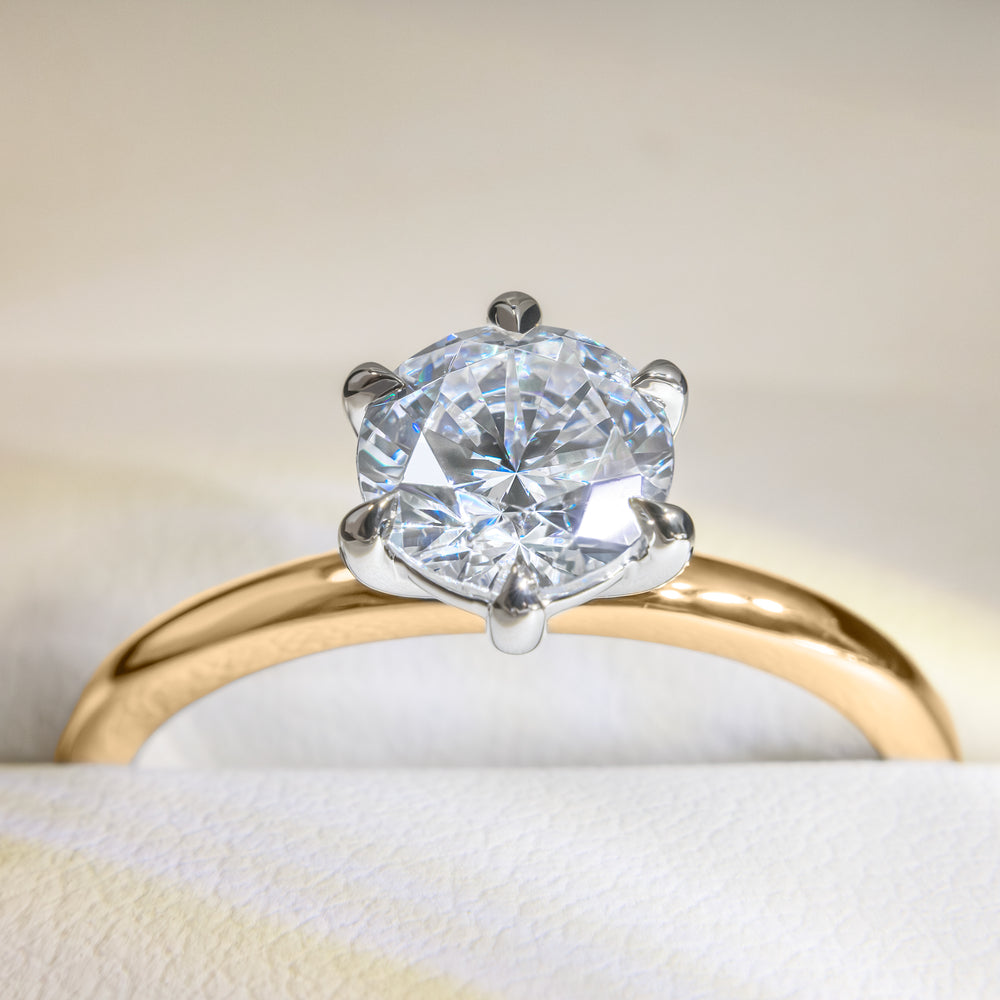 Premium Certified Lab-Grown Diamond, 1.00 carat round brilliant solitaire engagement ring in 14 carat yellow and white gold