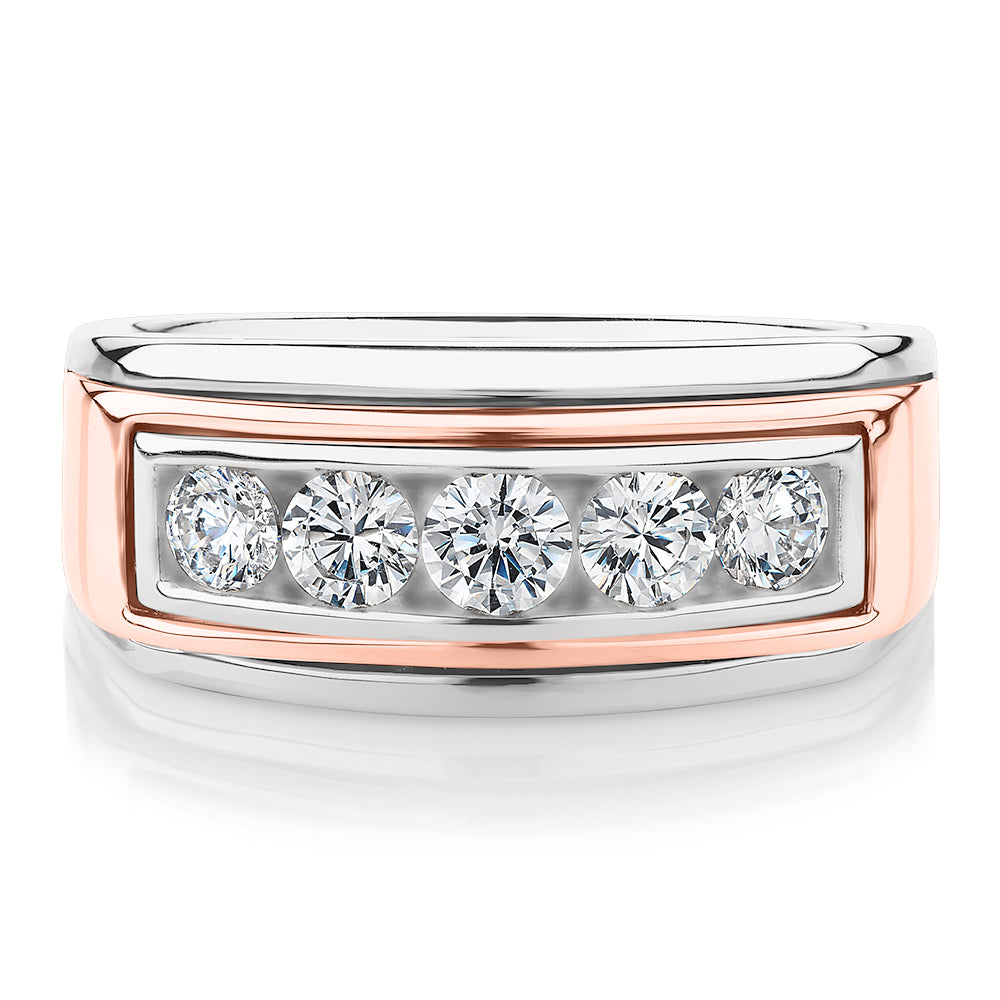 Dress ring with 1.01 carats* of diamond simulants in 10 carat rose gold and sterling silver