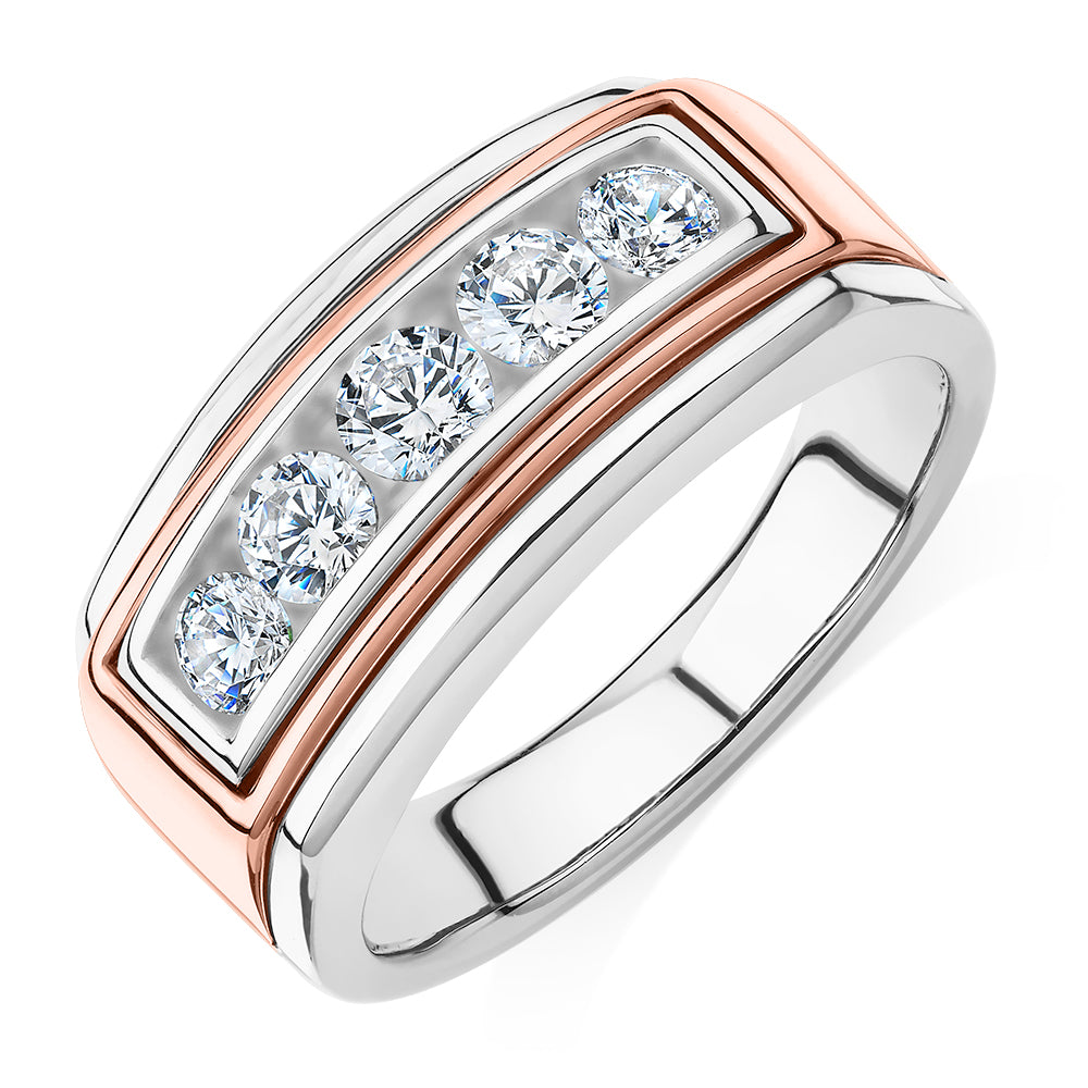 Dress ring with 1.01 carats* of diamond simulants in 10 carat rose gold and sterling silver