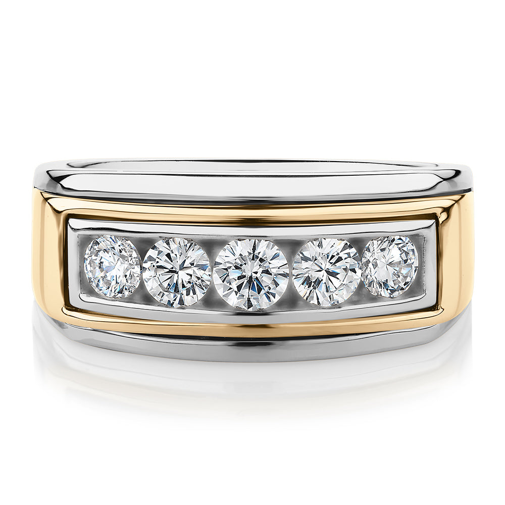 Dress ring with 1.01 carats* of diamond simulants in 10 carat yellow gold and sterling silver