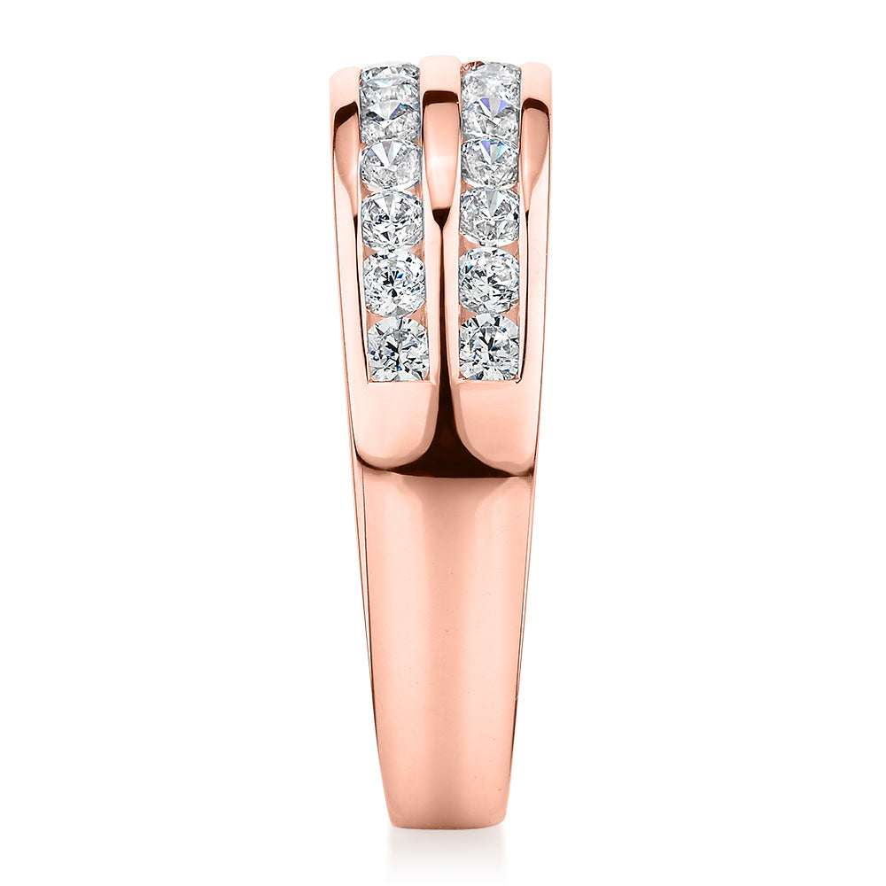 Dress ring with 0.72 carats* of diamond simulants in 10 carat rose gold