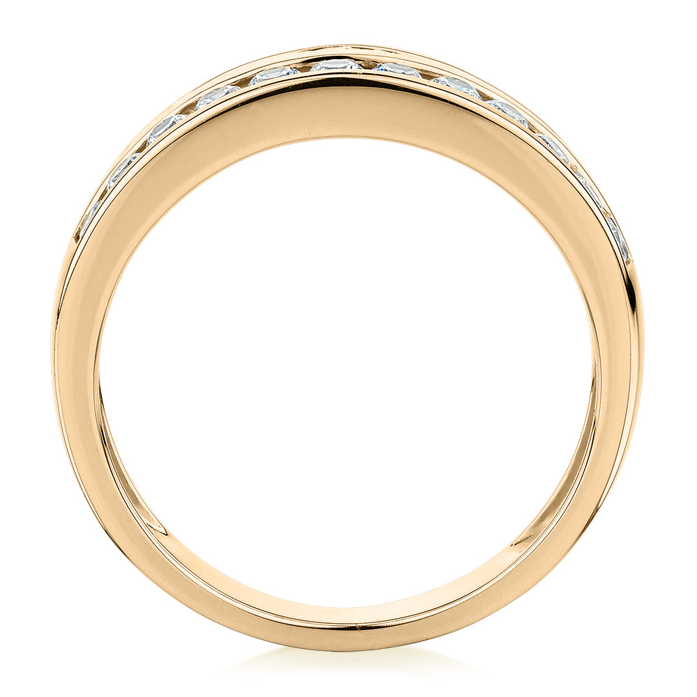 Dress ring with 0.72 carats* of diamond simulants in 10 carat yellow gold