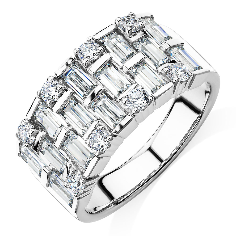 Dress ring with 2.44 carats* of diamond simulants in 10 carat white gold