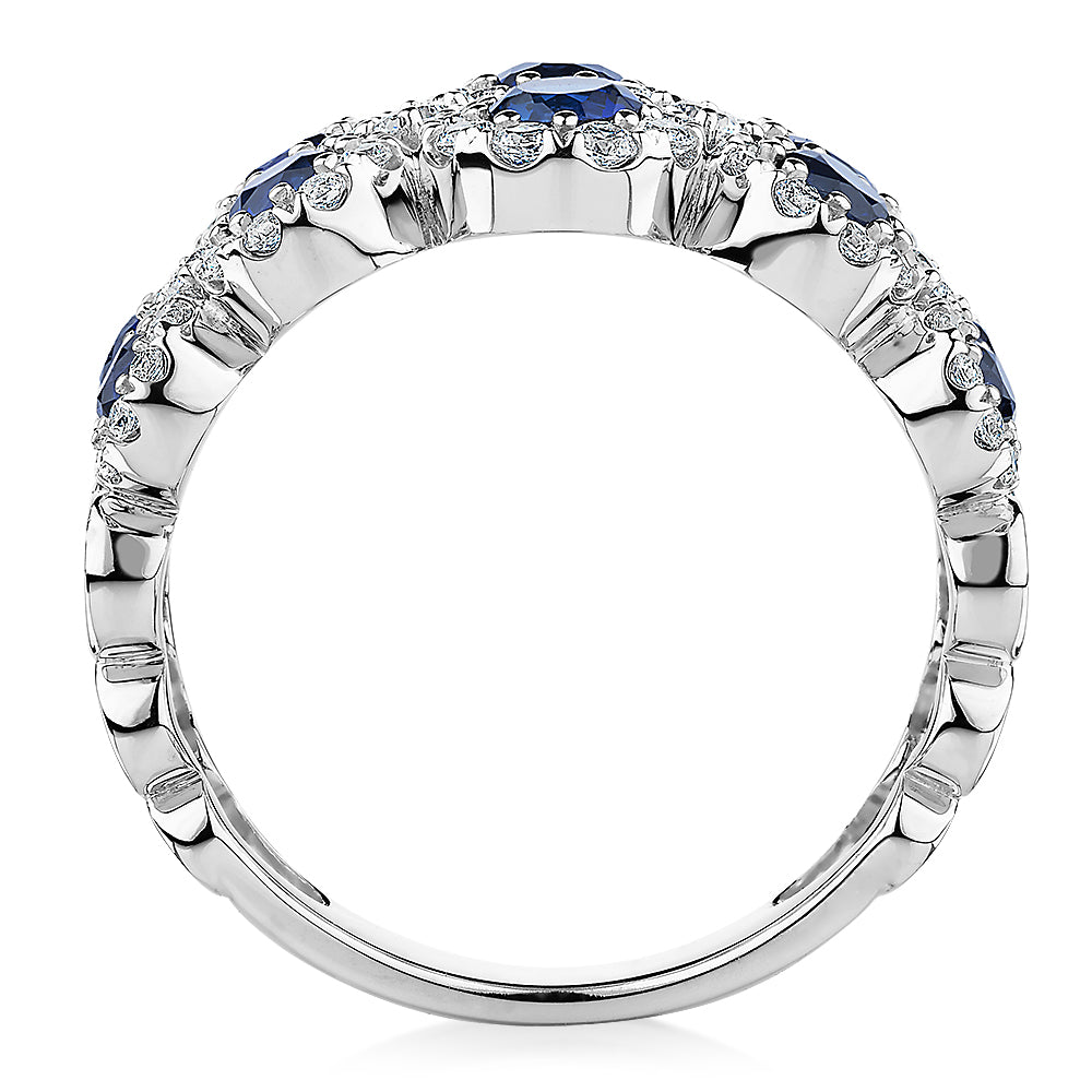 Celeste Dress ring with sapphire simulants and 0.91 carats* of diamond simulants in 10 carat white gold