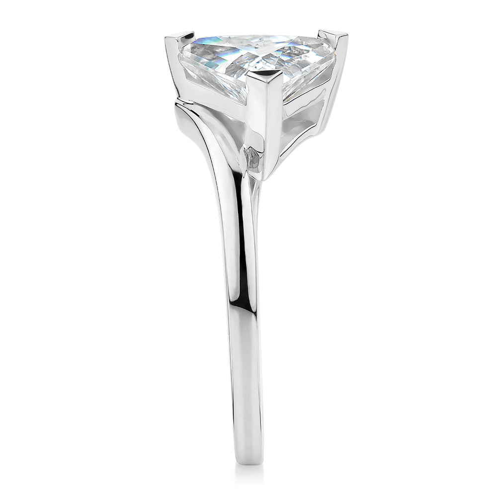 Trilliant solitaire engagement ring with 1.79 carat* diamond simulant in 14 carat white gold