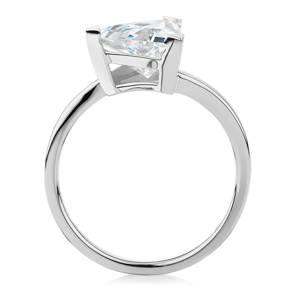 Trilliant solitaire engagement ring with 1.79 carat* diamond simulant in 14 carat white gold