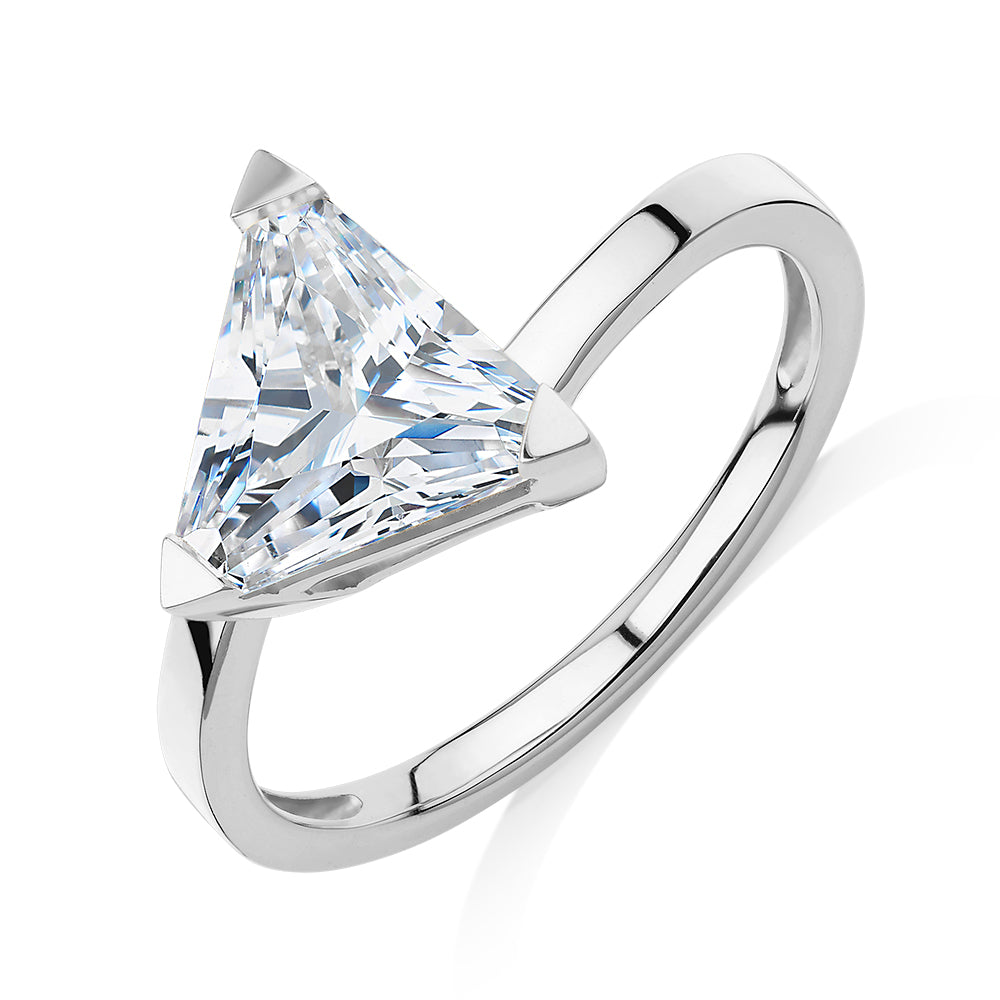 Trilliant solitaire engagement ring with 1.79 carat* diamond simulant in 14 carat white gold