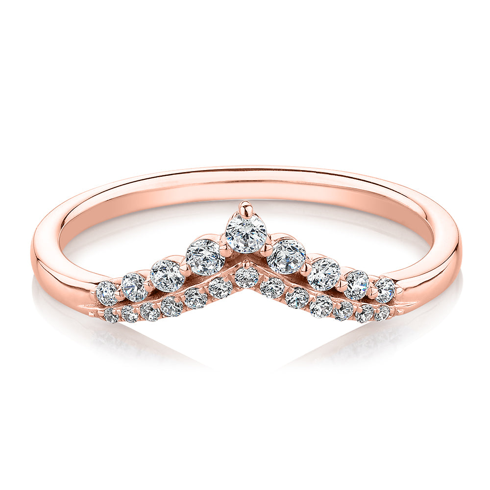 Round Brilliant curved wedding or eternity band in 10 carat rose gold