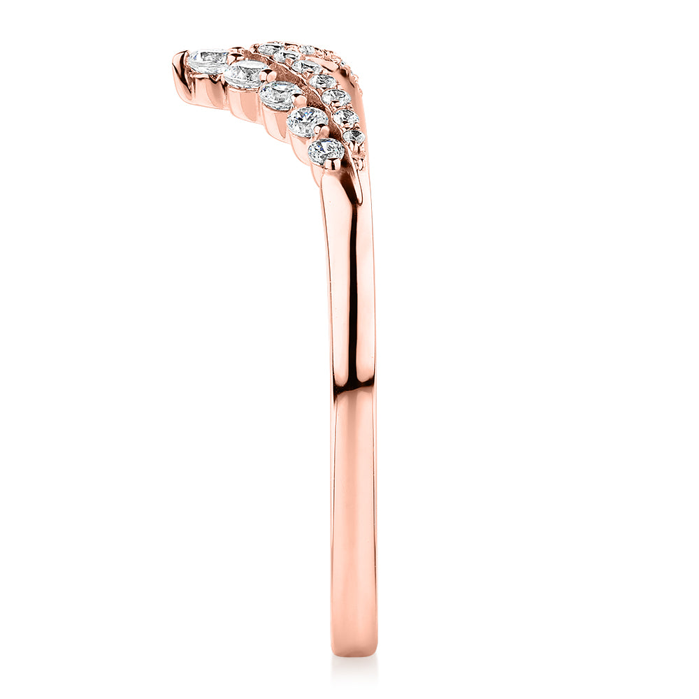 Round Brilliant curved wedding or eternity band in 10 carat rose gold