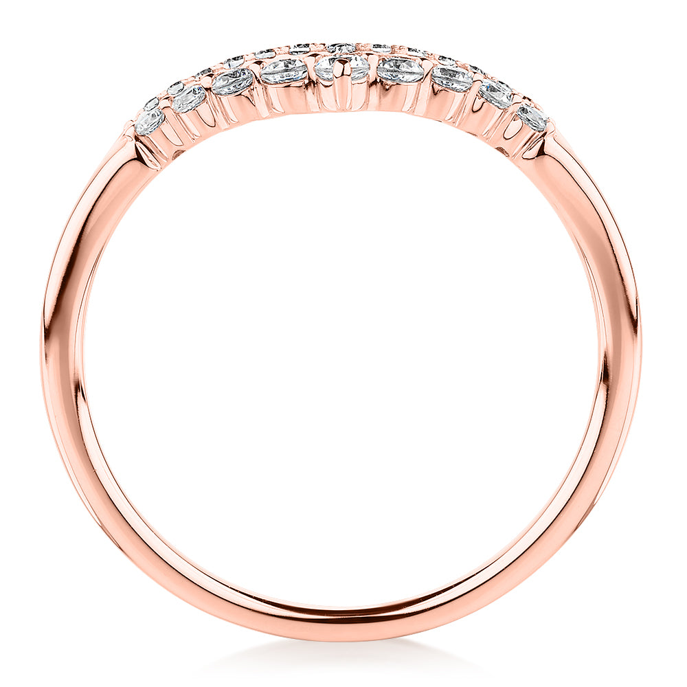 Round Brilliant curved wedding or eternity band in 10 carat rose gold