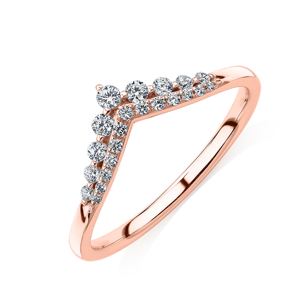 Round Brilliant curved wedding or eternity band in 10 carat rose gold