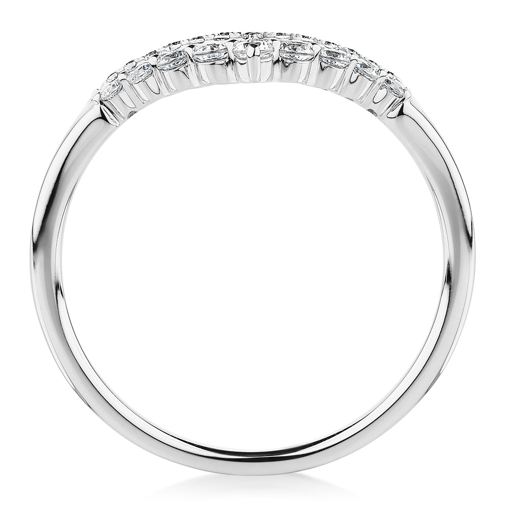 Round Brilliant curved wedding or eternity band in 10 carat white gold