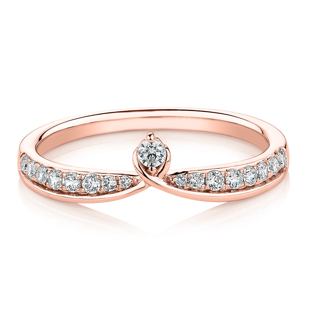 Round Brilliant curved wedding or eternity band with carats* of diamond simulants in 10 carat rose gold