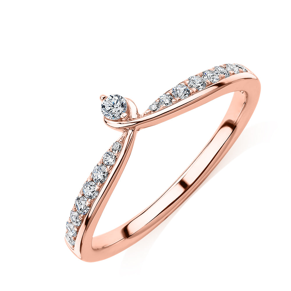 Round Brilliant curved wedding or eternity band with carats* of diamond simulants in 10 carat rose gold