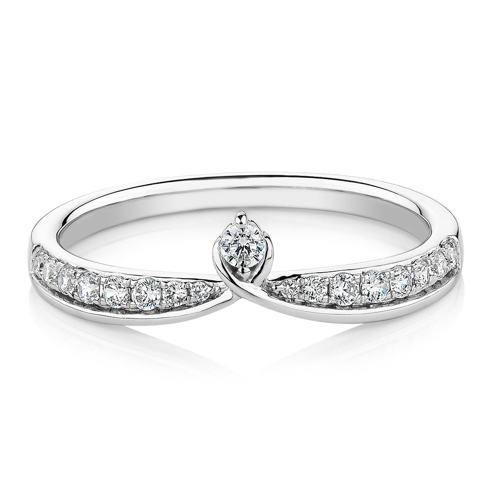 Round Brilliant curved wedding or eternity band with carats* of diamond simulants in 10 carat white gold