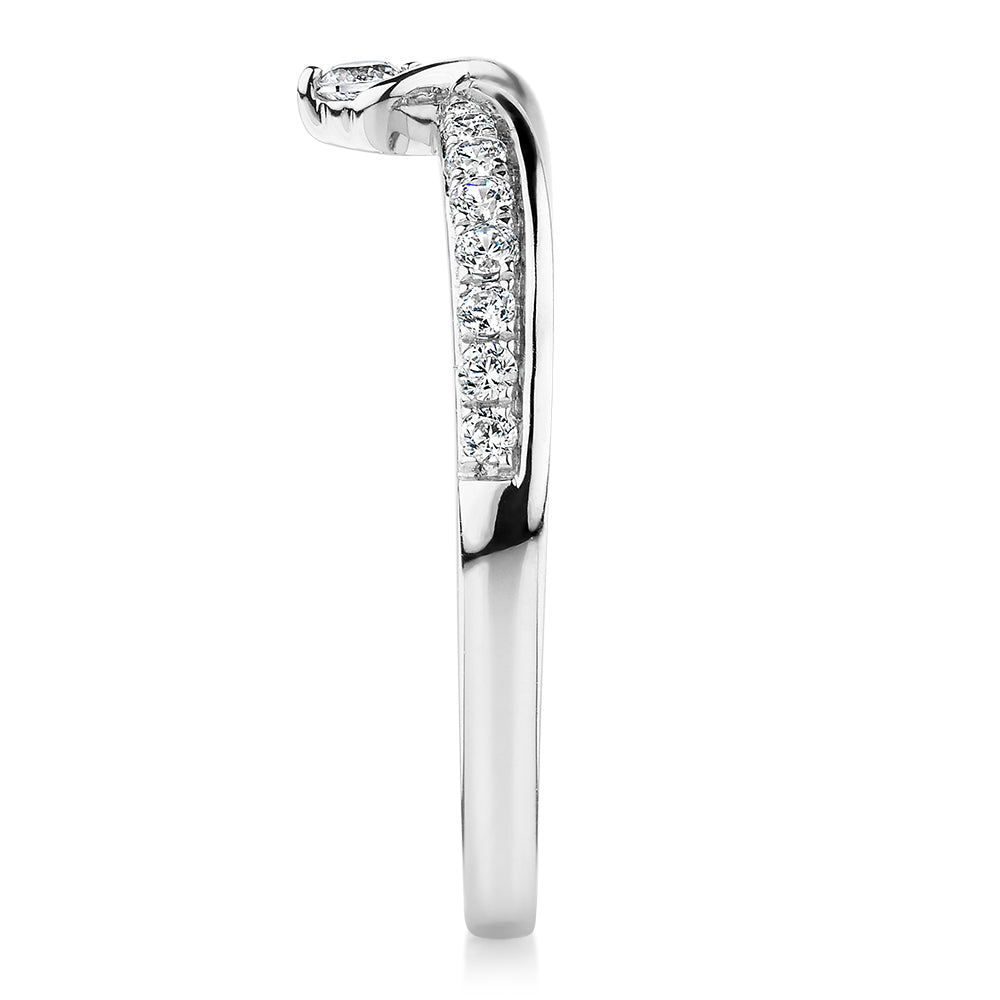 Round Brilliant curved wedding or eternity band with carats* of diamond simulants in 10 carat white gold