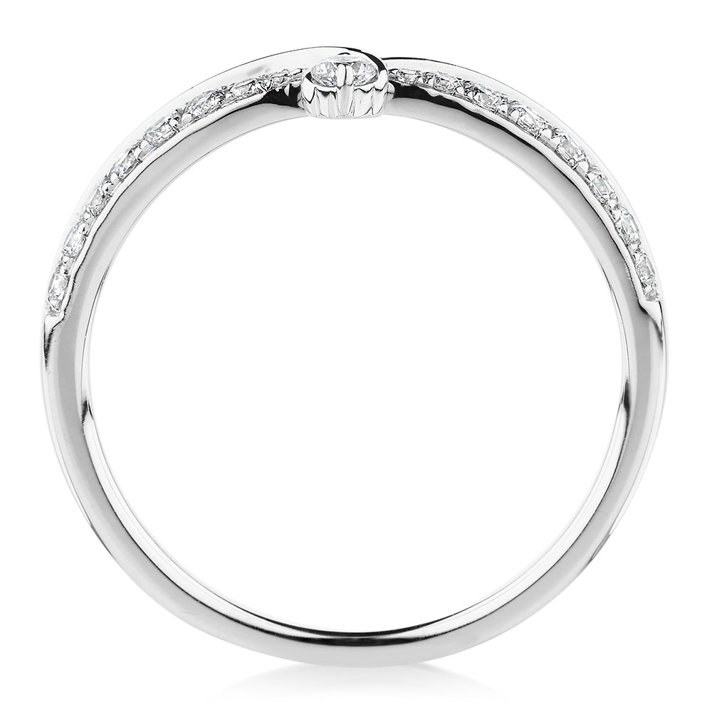 Round Brilliant curved wedding or eternity band with carats* of diamond simulants in 10 carat white gold