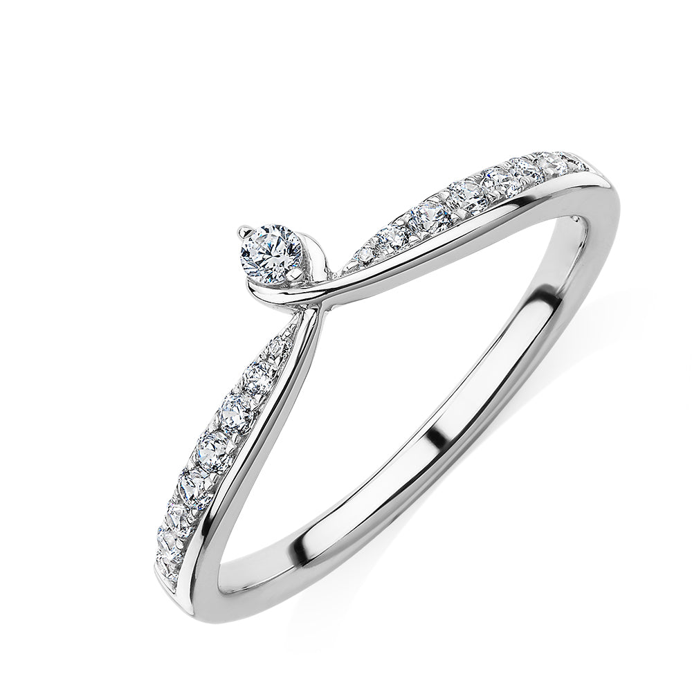 Round Brilliant curved wedding or eternity band with carats* of diamond simulants in 10 carat white gold