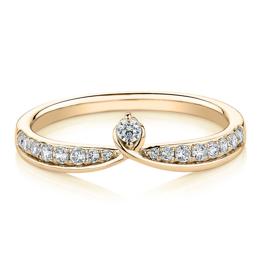 Round Brilliant curved wedding or eternity band with carats* of diamond simulants in 10 carat yellow gold