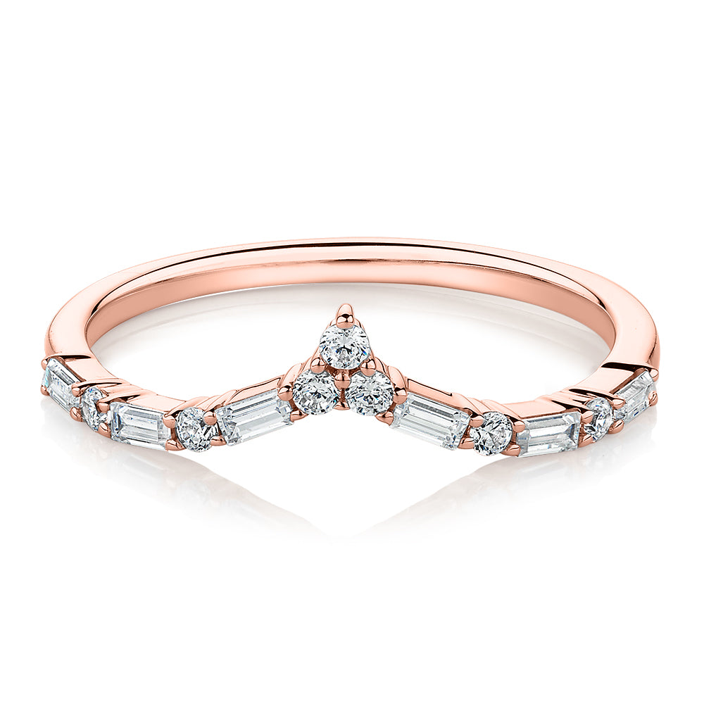 Baguette curved wedding or eternity band with 0.39 carats* of diamond simulants in 10 carat rose gold