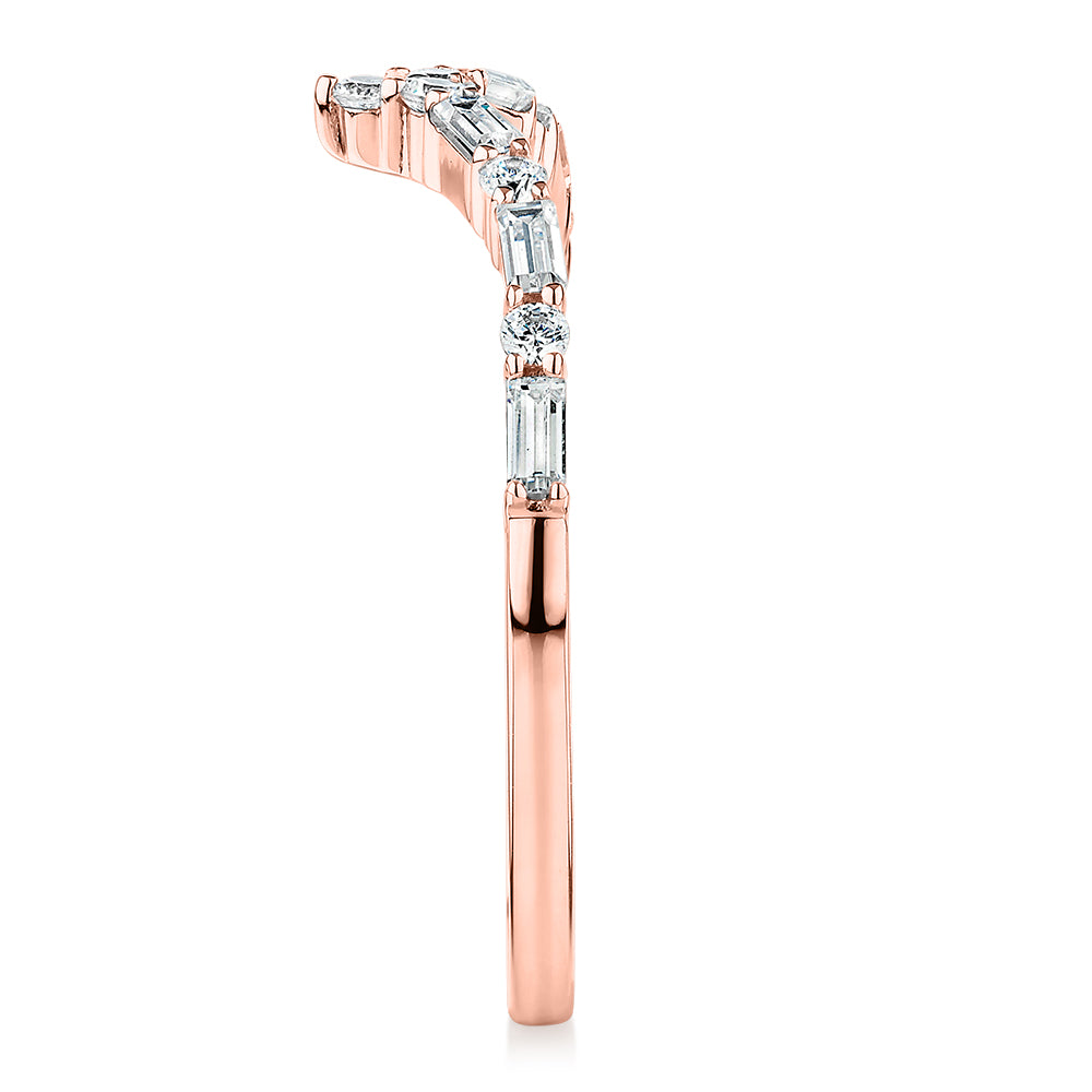 Baguette curved wedding or eternity band with 0.39 carats* of diamond simulants in 10 carat rose gold