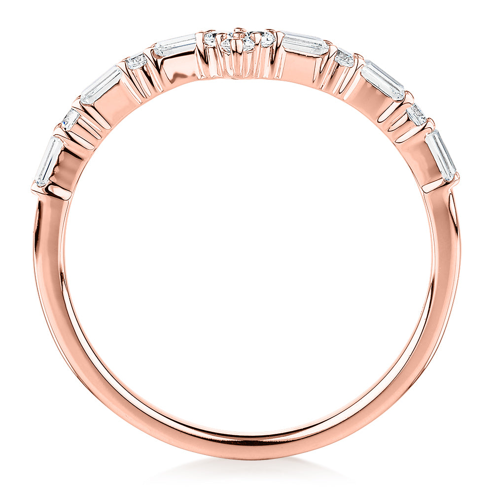 Baguette curved wedding or eternity band with 0.39 carats* of diamond simulants in 10 carat rose gold