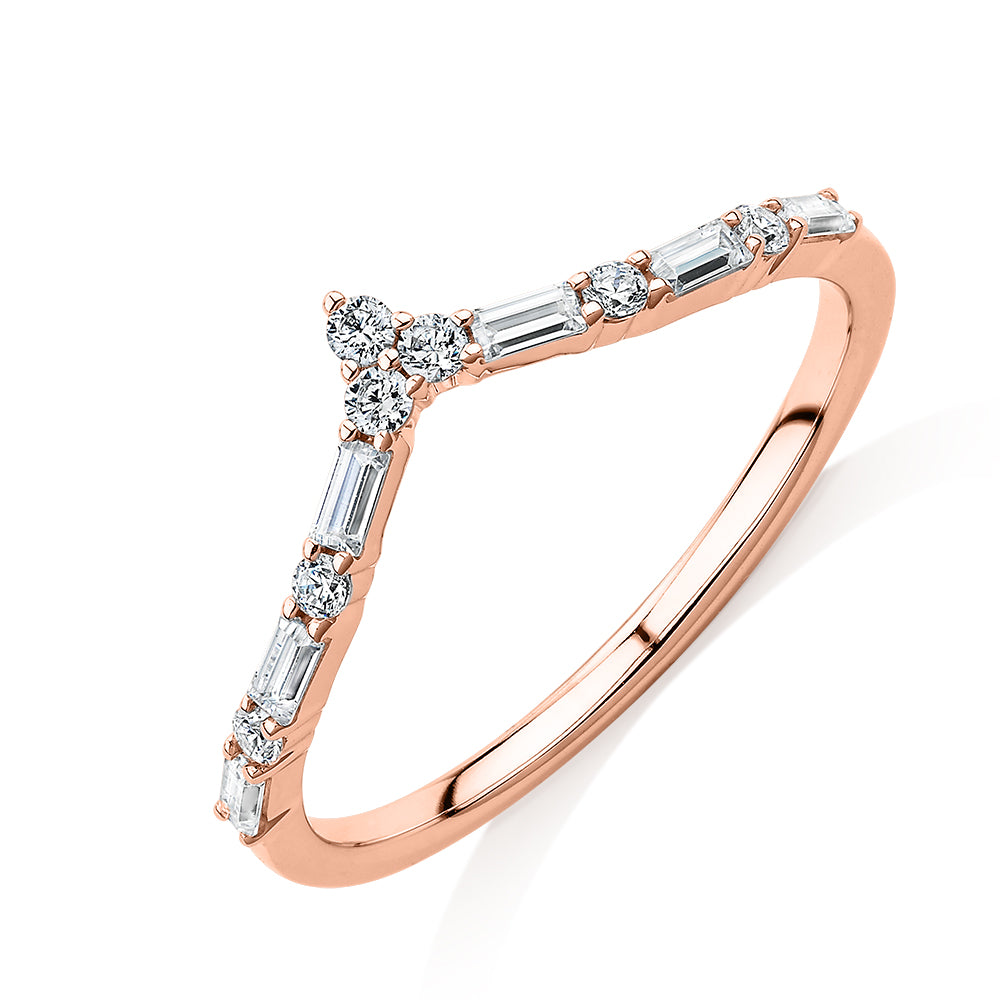Baguette curved wedding or eternity band with 0.39 carats* of diamond simulants in 10 carat rose gold