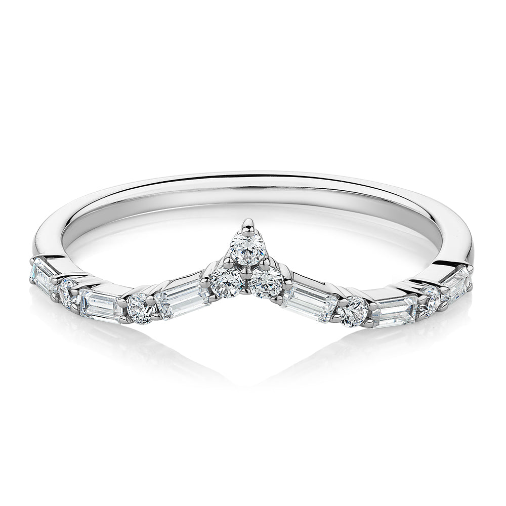 Baguette curved wedding or eternity band with 0.39 carats* of diamond simulants in 10 carat white gold