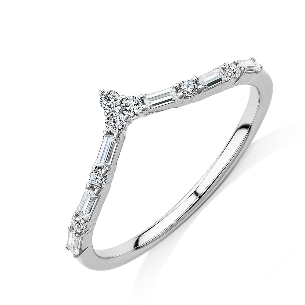 Baguette curved wedding or eternity band with 0.39 carats* of diamond simulants in 10 carat white gold