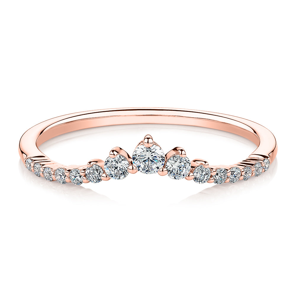 Round Brilliant curved wedding or eternity band in 10 carat rose gold