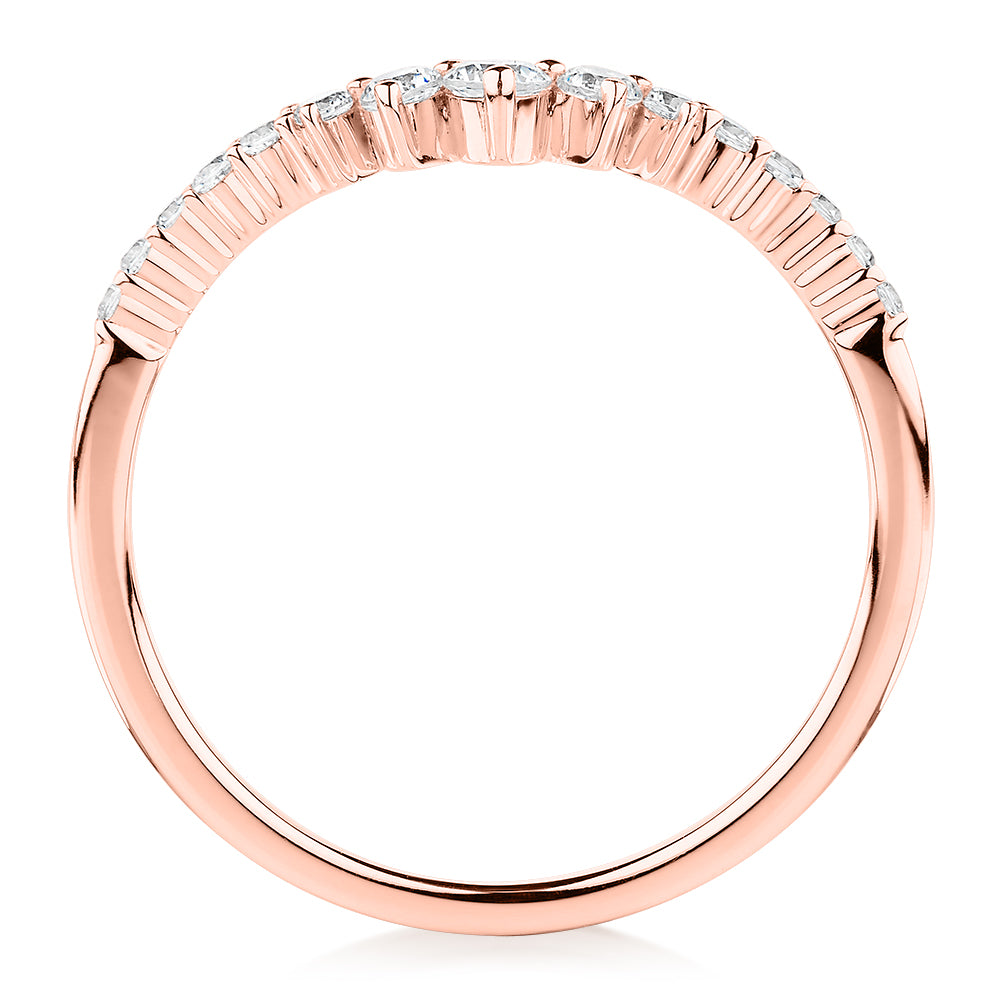 Round Brilliant curved wedding or eternity band in 10 carat rose gold