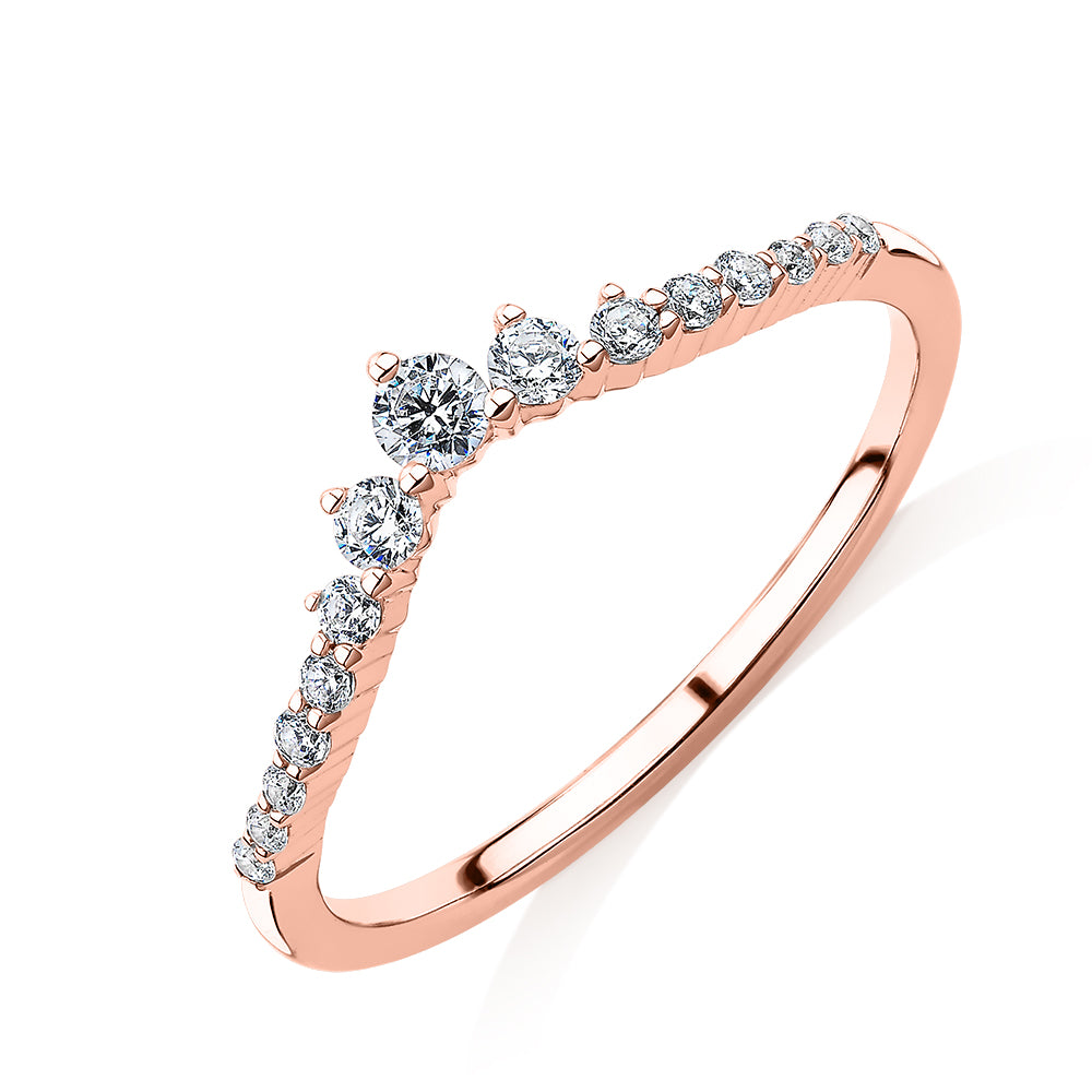 Round Brilliant curved wedding or eternity band in 10 carat rose gold