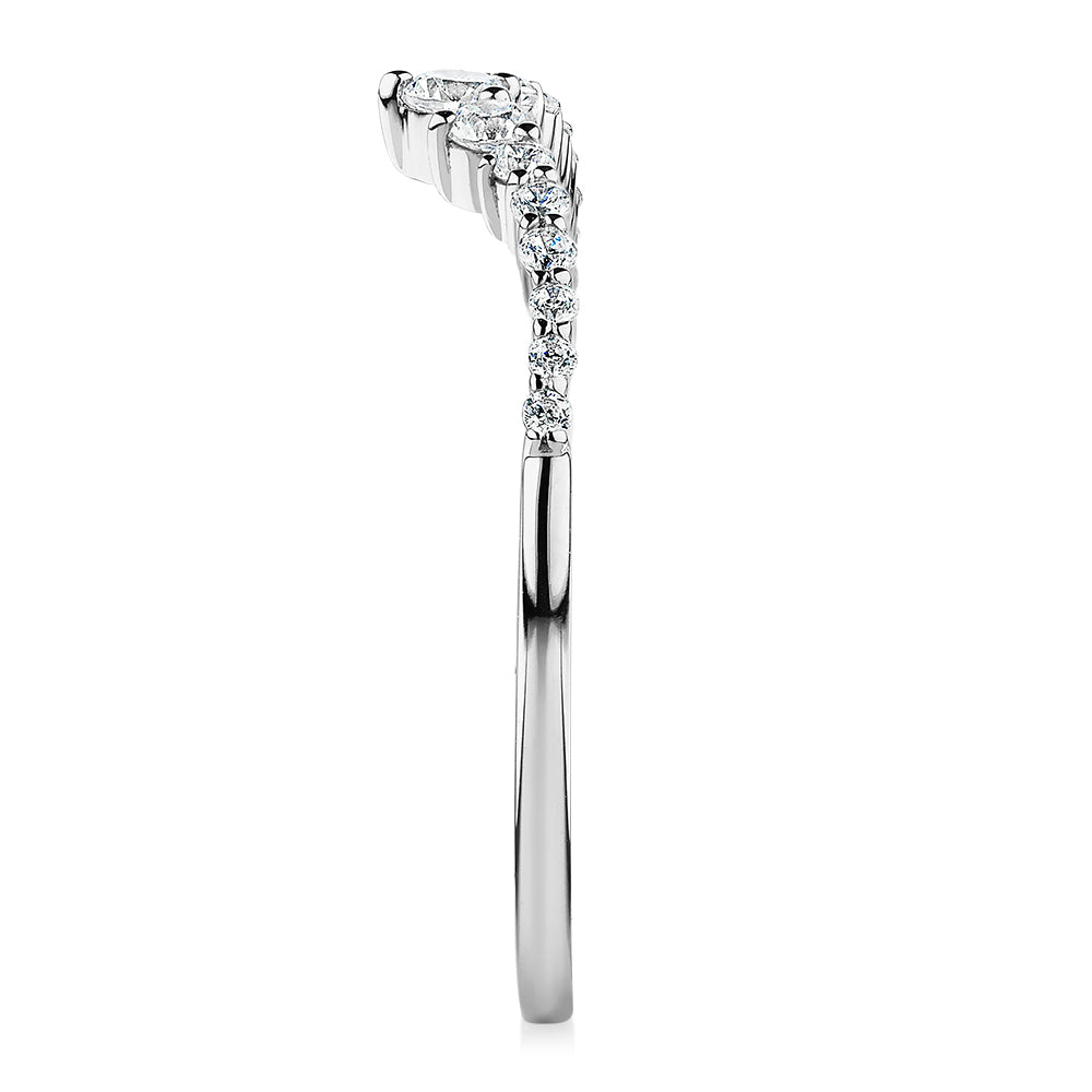 Round Brilliant curved wedding or eternity band in 10 carat white gold