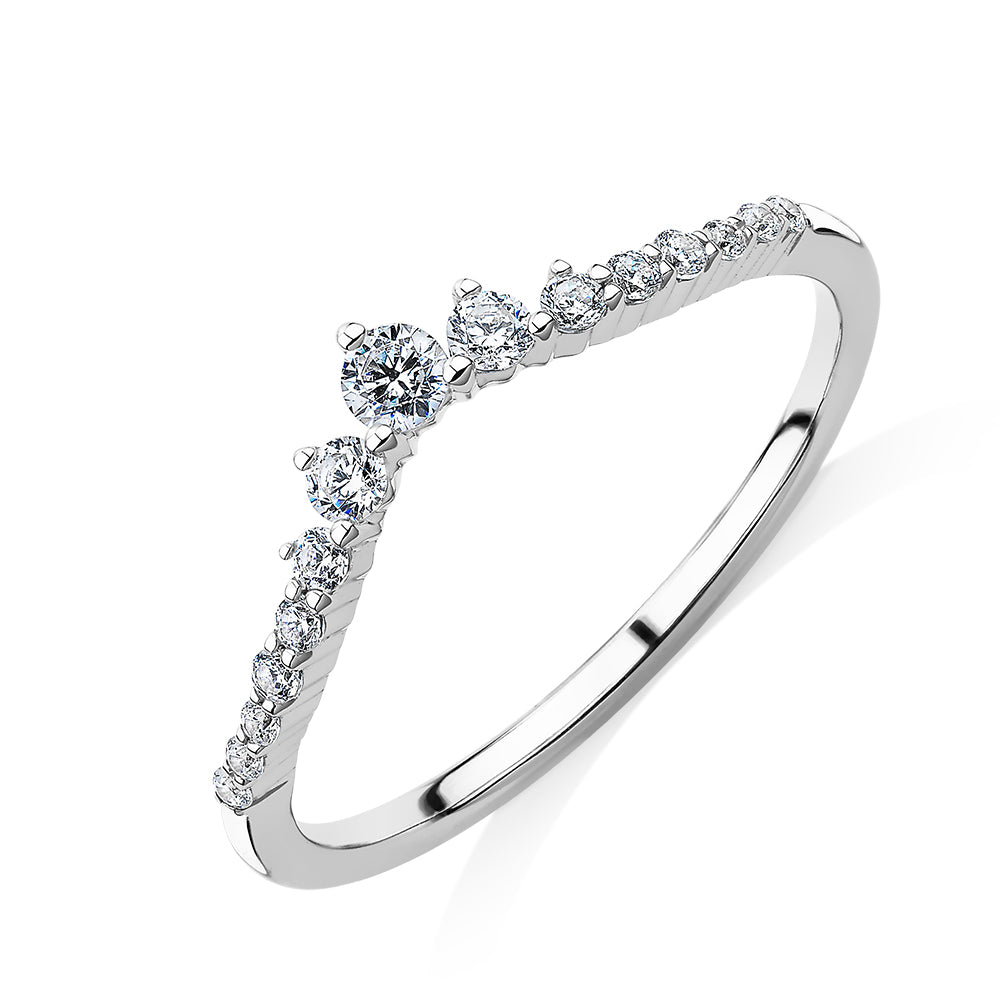 Round Brilliant curved wedding or eternity band in 10 carat white gold