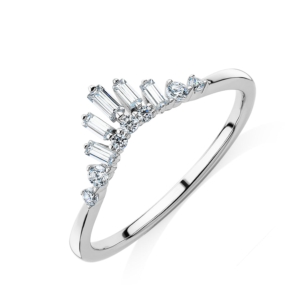 Baguette curved wedding or eternity band with 0.35 carats* of diamond simulants in 10 carat white gold