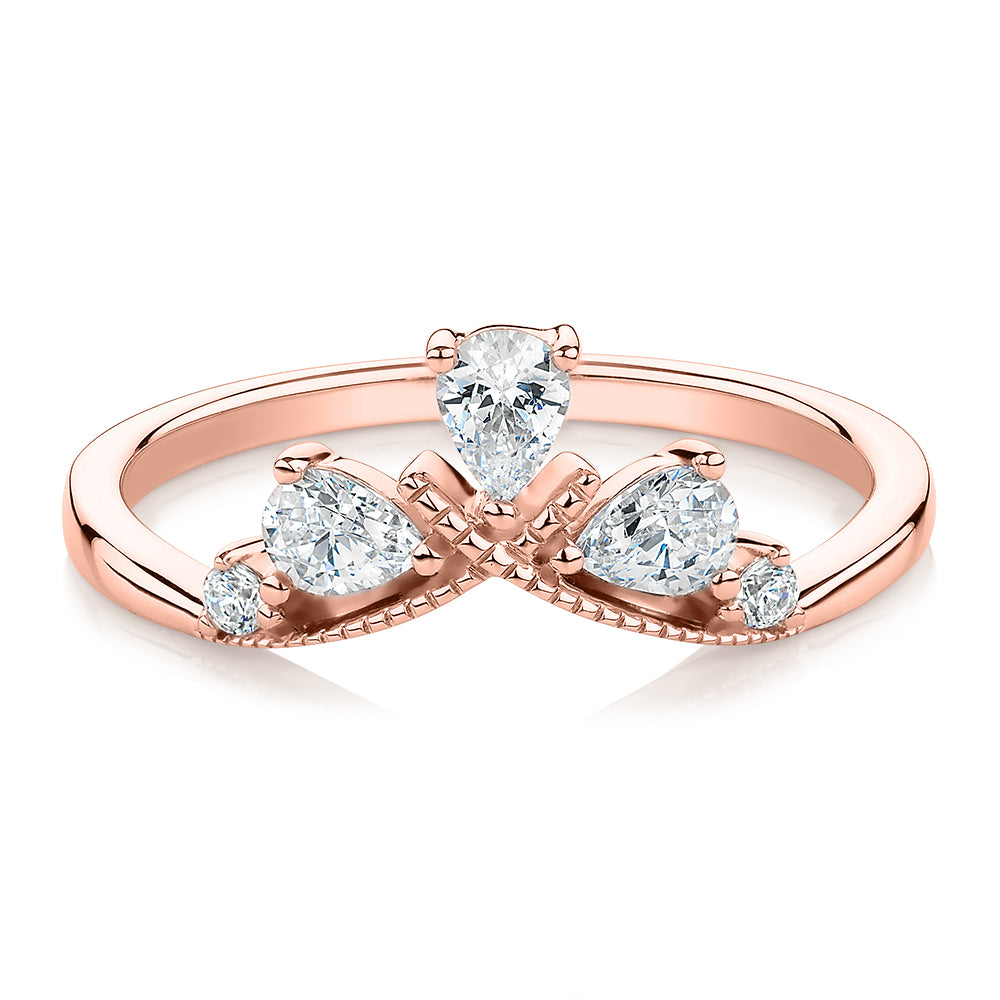 Pear curved wedding or eternity band with 0.66 carats* of diamond simulants in 10 carat rose gold