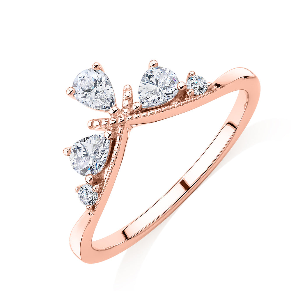 Pear curved wedding or eternity band with 0.66 carats* of diamond simulants in 10 carat rose gold