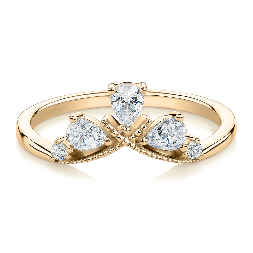 Pear curved wedding or eternity band with 0.66 carats* of diamond simulants in 10 carat yellow gold