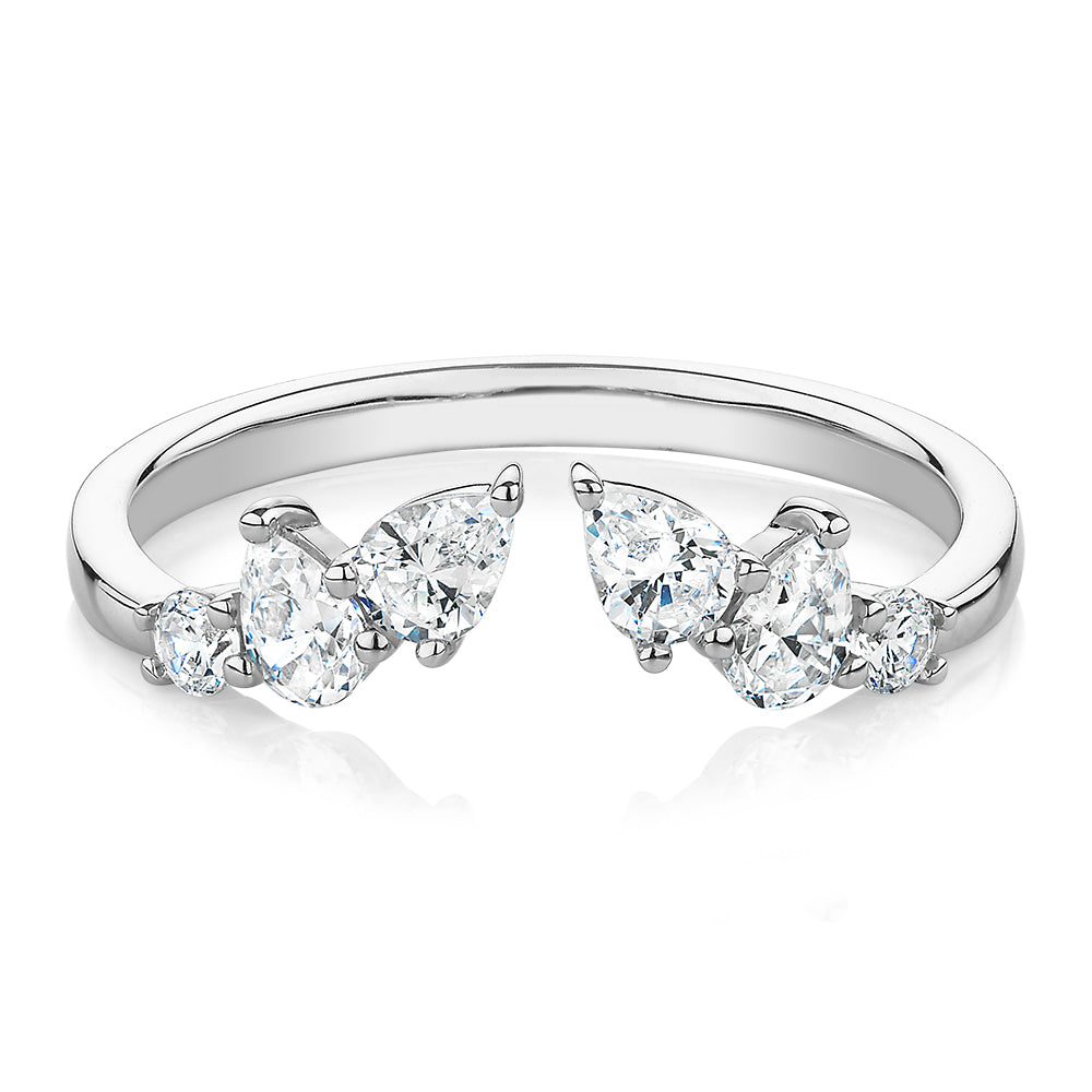 Pear curved wedding or eternity band with 0.92 carats* of diamond simulants in 10 carat white gold