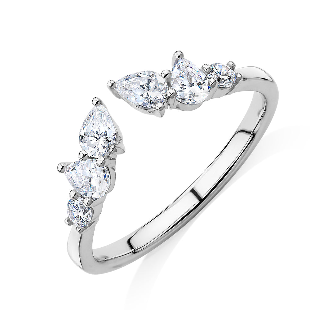 Pear curved wedding or eternity band with 0.92 carats* of diamond simulants in 10 carat white gold
