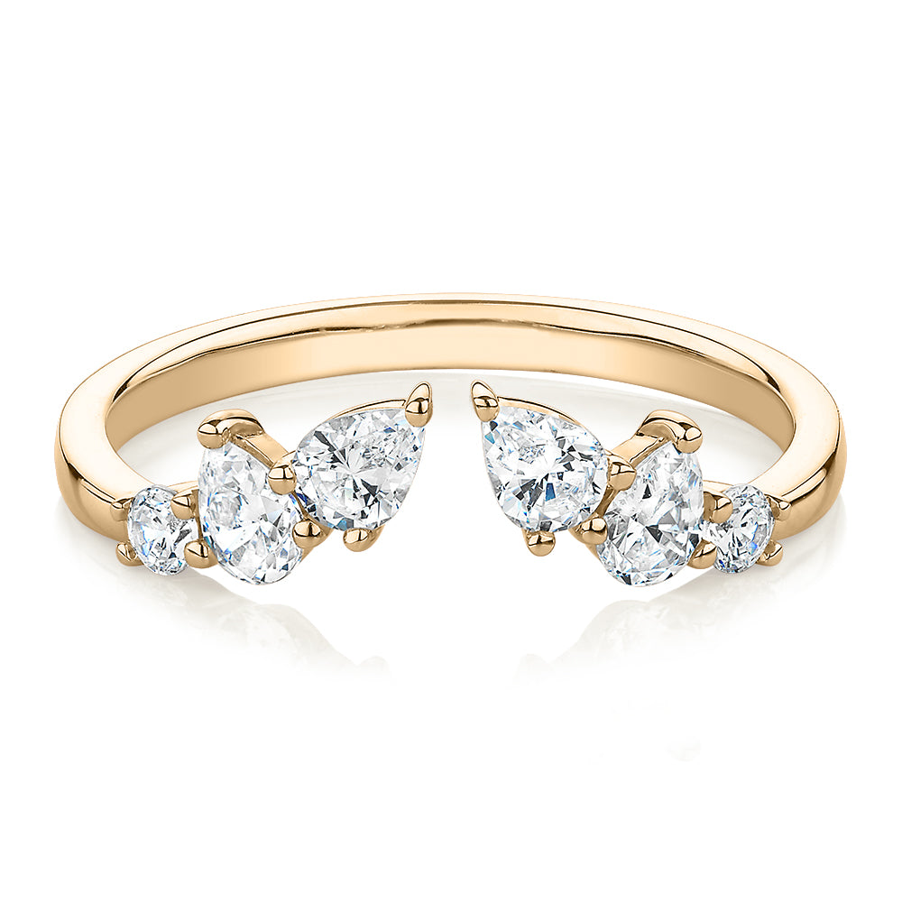 Pear curved wedding or eternity band with 0.92 carats* of diamond simulants in 10 carat yellow gold