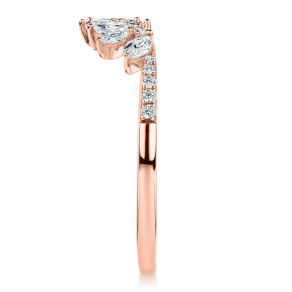Marquise curved wedding or eternity band with 0.56 carats* of diamond simulants in 10 carat rose gold
