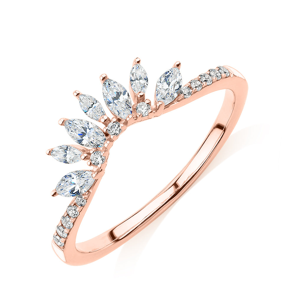 Marquise curved wedding or eternity band with 0.56 carats* of diamond simulants in 10 carat rose gold