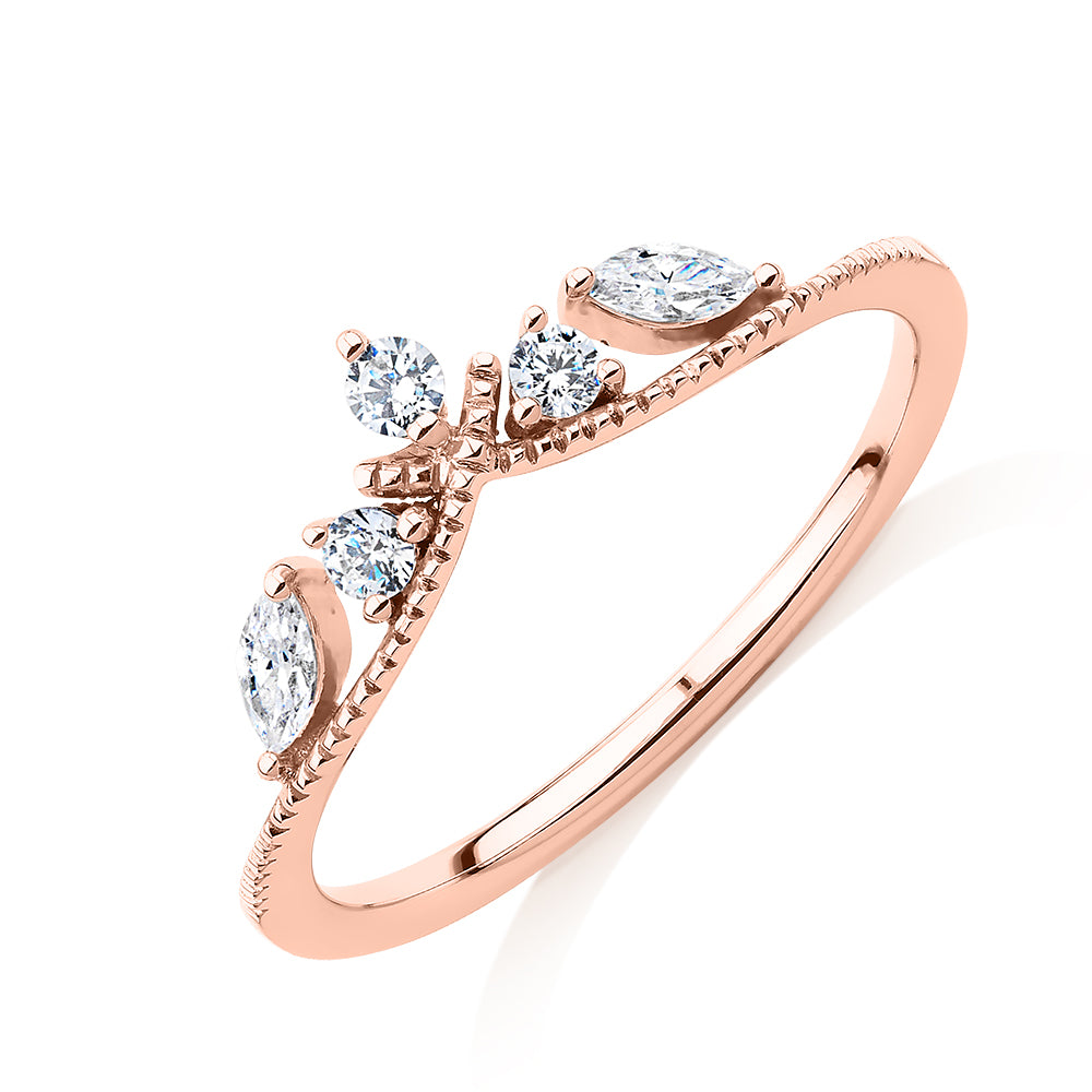 Round Brilliant curved wedding or eternity band with 0.29 carats* of diamond simulants in 10 carat rose gold