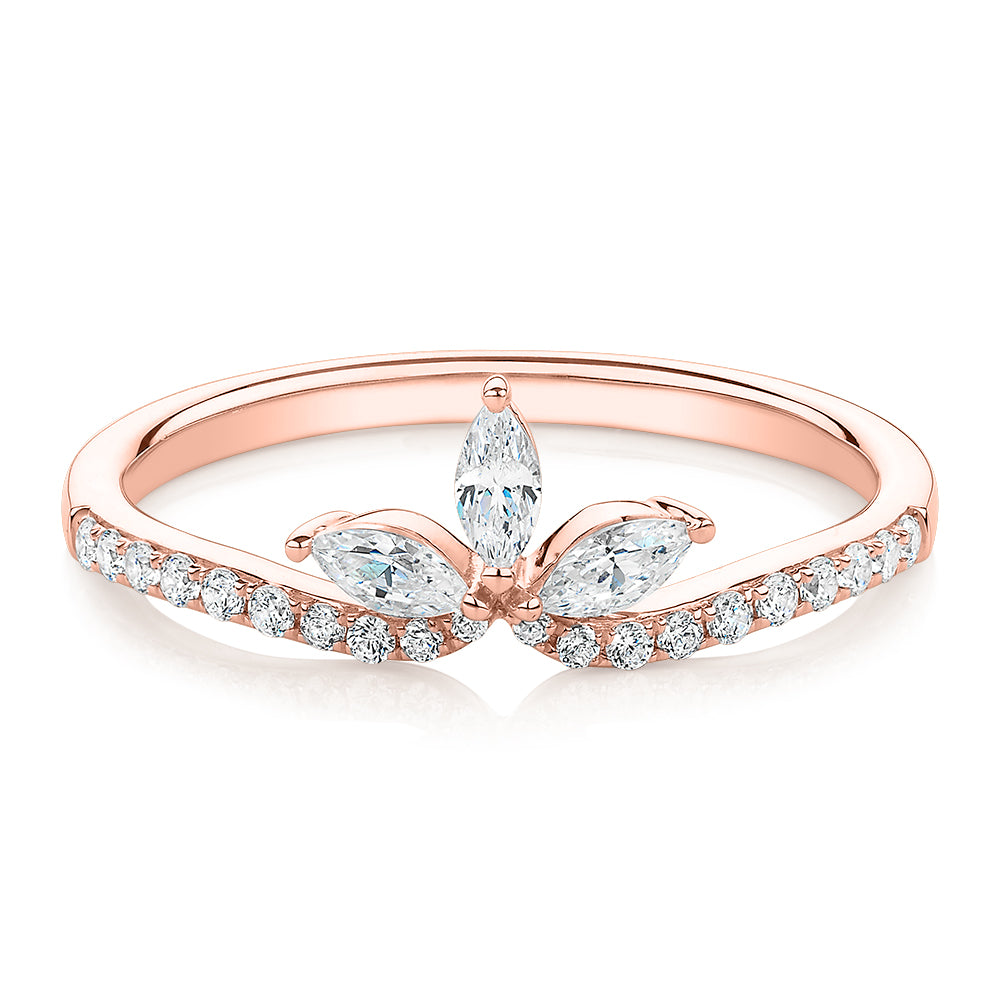 Marquise curved wedding or eternity band with 0.41 carats* of diamond simulants in 10 carat rose gold