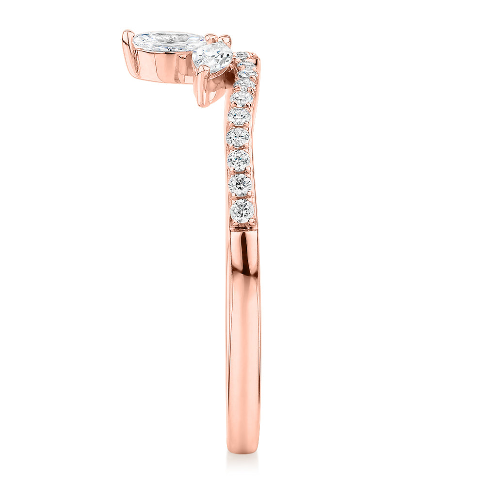 Marquise curved wedding or eternity band with 0.41 carats* of diamond simulants in 10 carat rose gold