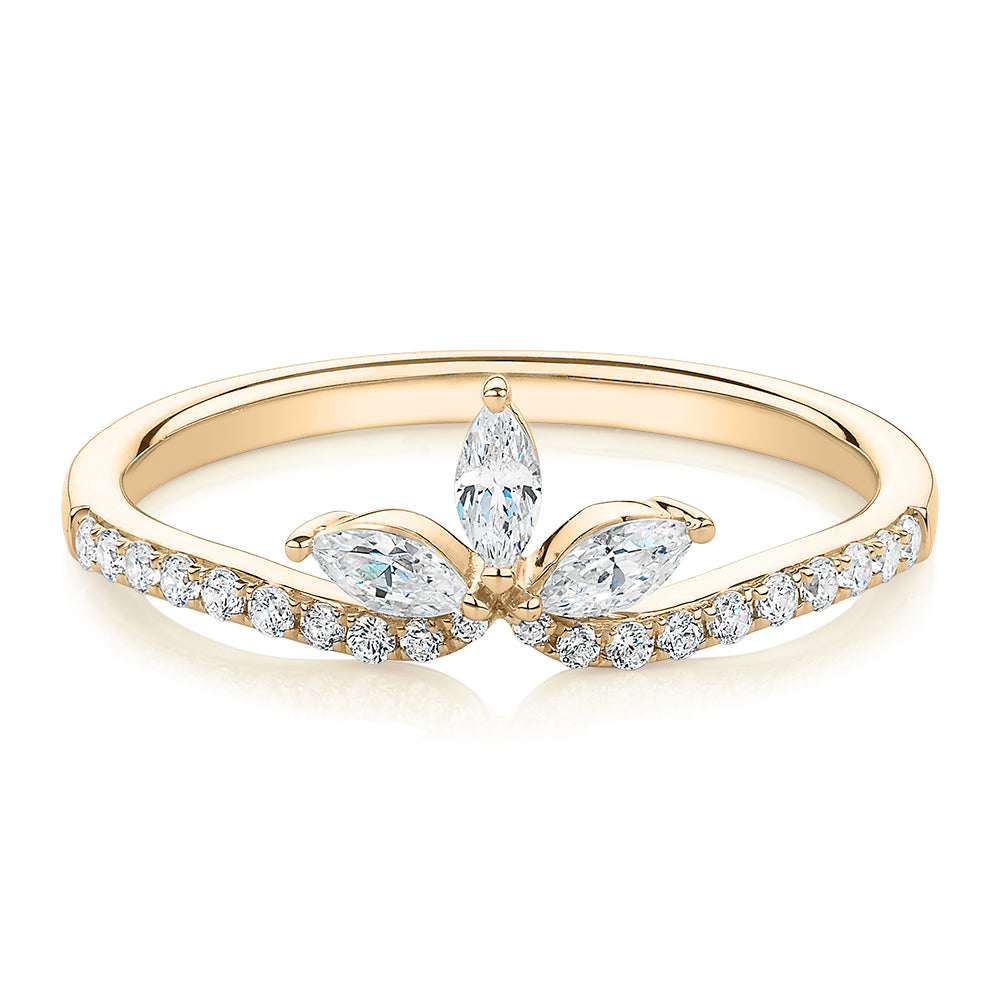 Marquise curved wedding or eternity band with 0.41 carats* of diamond simulants in 10 carat yellow gold