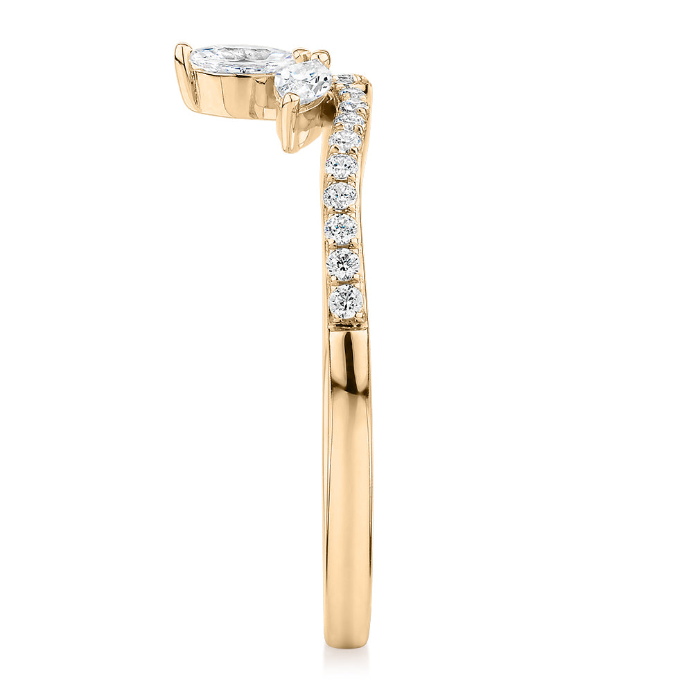 Marquise curved wedding or eternity band with 0.41 carats* of diamond simulants in 10 carat yellow gold