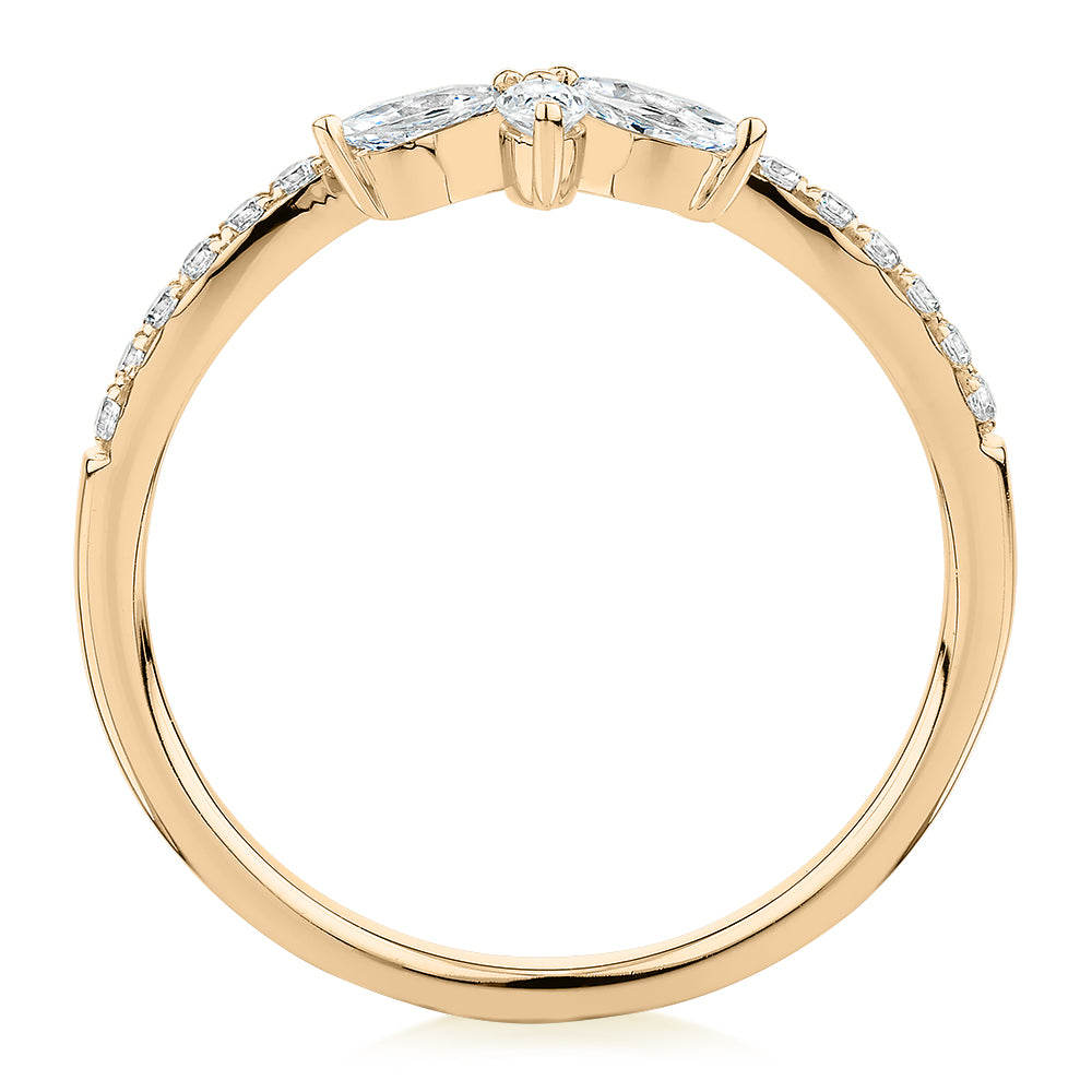 Marquise curved wedding or eternity band with 0.41 carats* of diamond simulants in 10 carat yellow gold